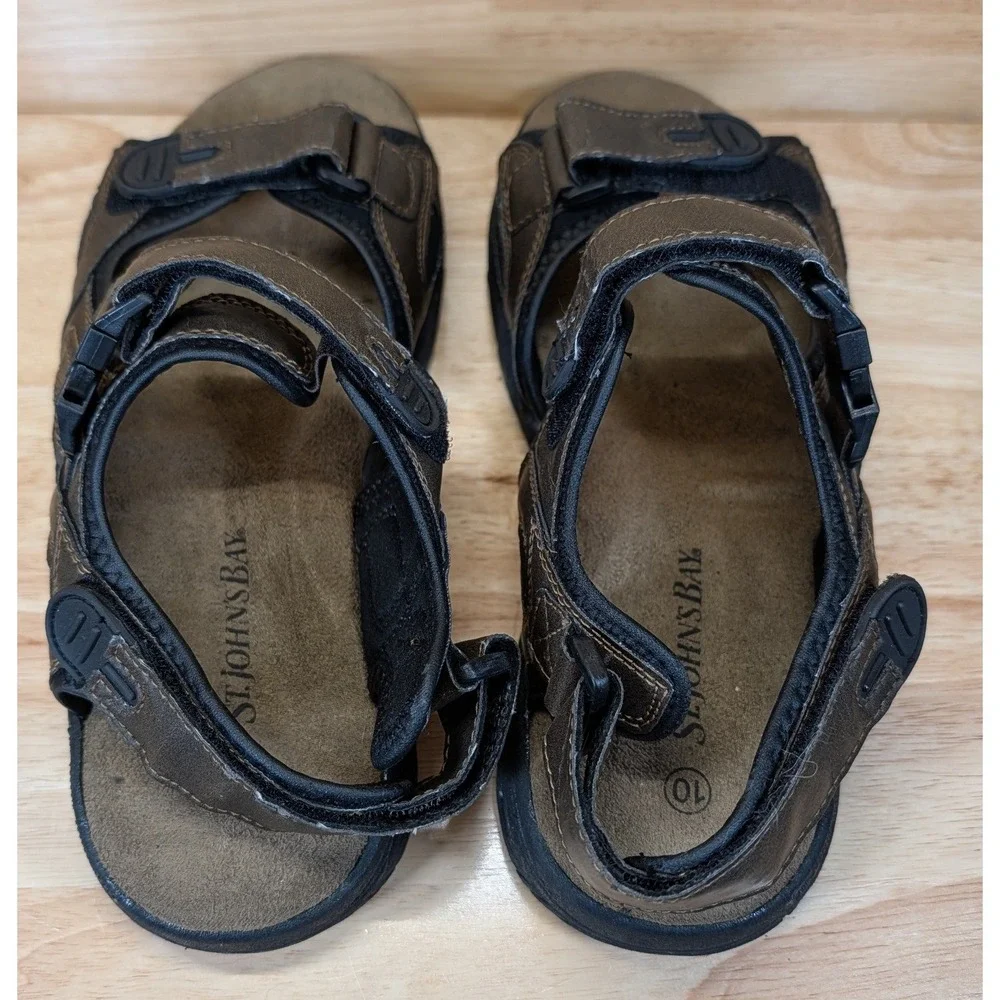 St Johns Bay Mens Brown Sport Hiking Sandals 016-6203 Size 10M‎ Hook Loop Straps